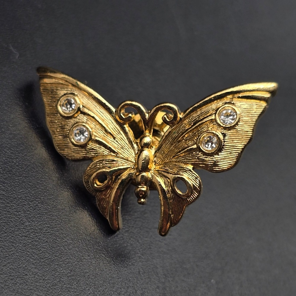Avon 1996 Garden Friends Butterfly Pin Gold Tone Rhinestone Jewelry Vintage